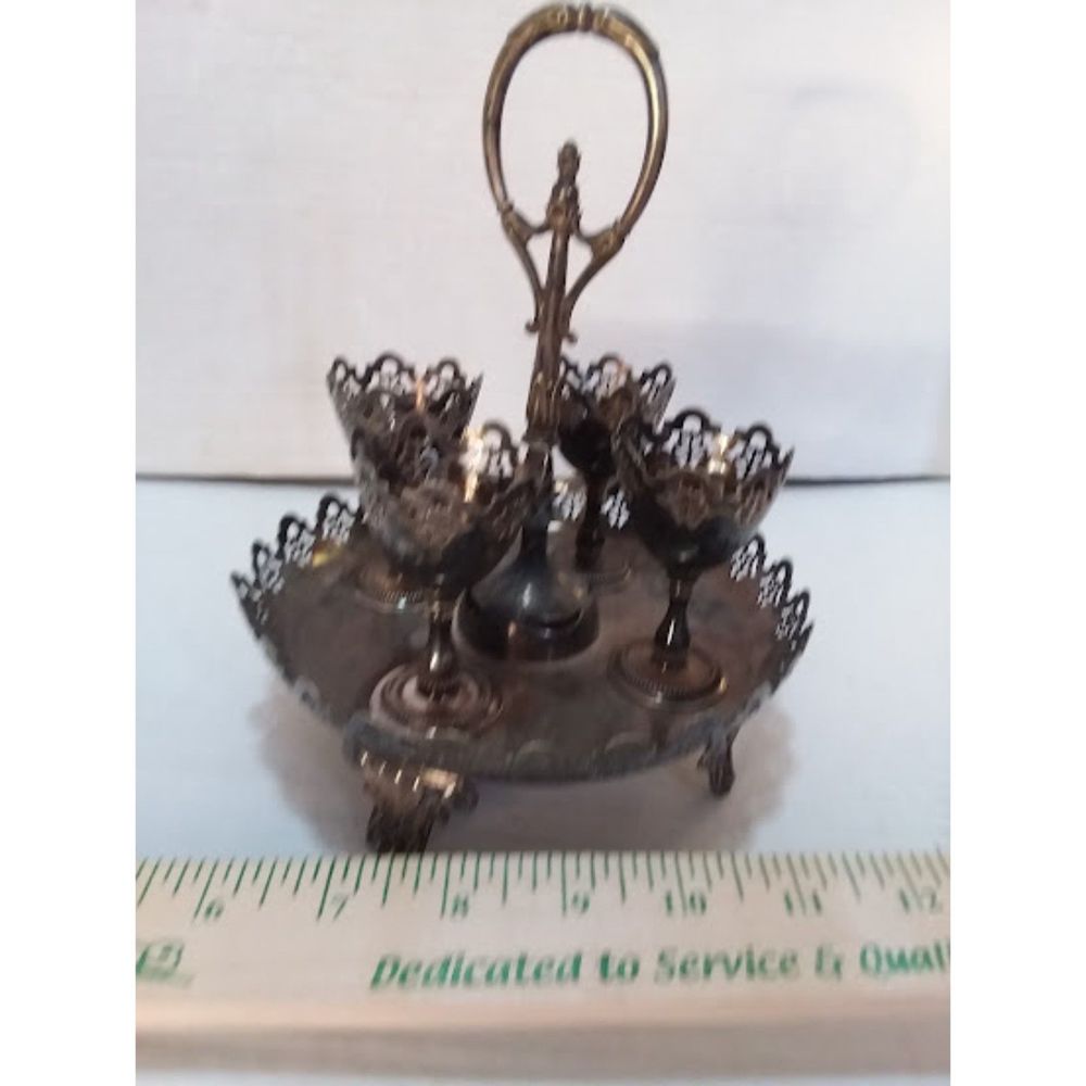 Silver 4 Egg Holder With Handle 5 Piece - Picture 9 of 11